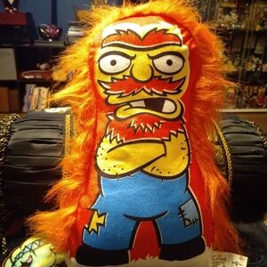 Orange Fuzzy Plush Character Pillow with Blue Pants